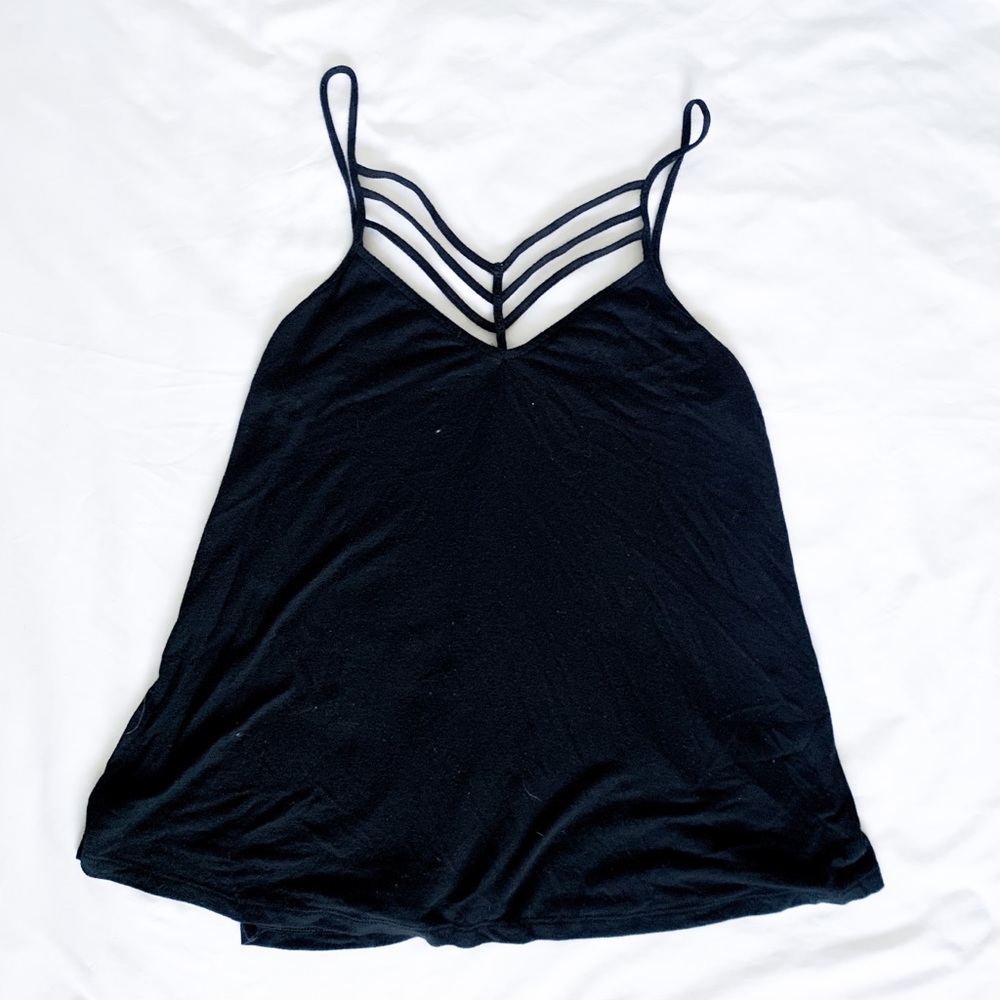 Express S Black Strappy Front V Neck Tank Top